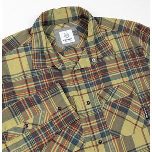Flylow Royal Shirt Men's Large Pearl Snap Cycling Green Blue Plaid Wicking
